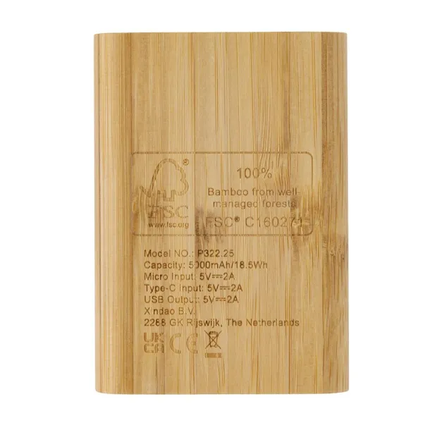 FSC® prijenosna baterija od bambusa, 5 000 mAh - XD Collection Smeđa