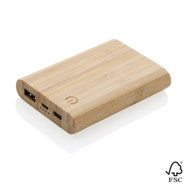  FSC® prijenosna baterija od bambusa, 5 000 mAh - XD Collection Smeđa