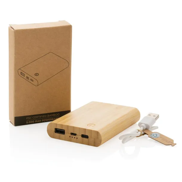  FSC® prijenosna baterija od bambusa, 5 000 mAh - XD Collection Smeđa
