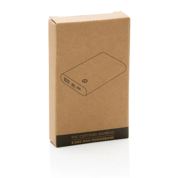  FSC® prijenosna baterija od bambusa, 5 000 mAh - XD Collection Smeđa