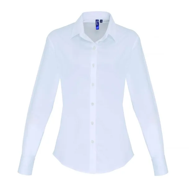  WOMEN'S STRETCH-FIT COTTON POPLIN LONG SLEEVE SHIRT - Premier White