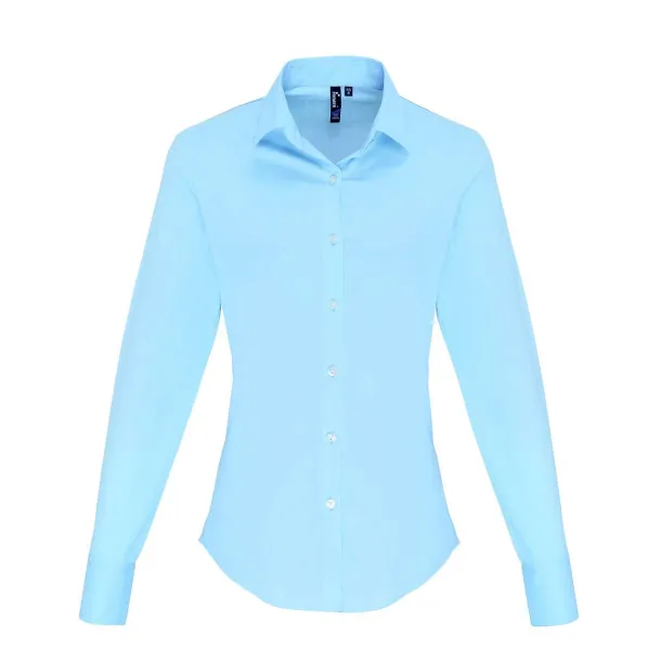  WOMEN'S STRETCH-FIT COTTON POPLIN LONG SLEEVE SHIRT - Premier Striped Pale Blue