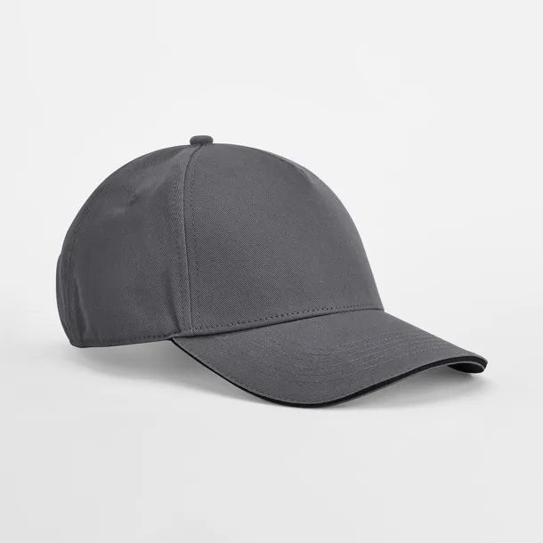 EarthAware® klasična organska pamučna kapa s pet panela i vrhom u stilu sandwich - Beechfield Graphite Grey Crna