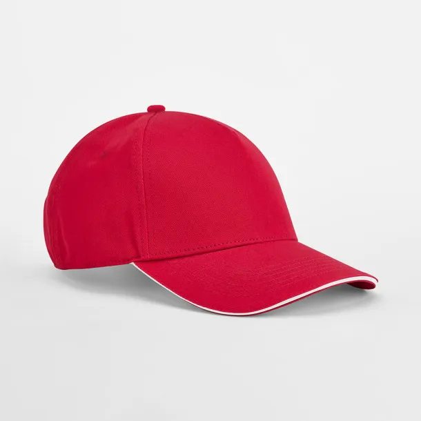 EarthAware® klasična organska pamučna kapa s pet panela i vrhom u stilu sandwich - Beechfield Classic Red Bijela