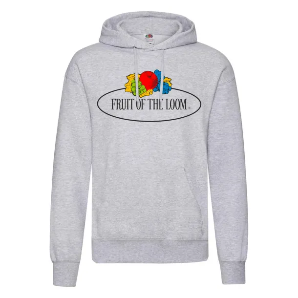  Vintage Hooded Sweat Classic Large Logo Print - Fruit of the Loom Vintage Collection Heather Grey