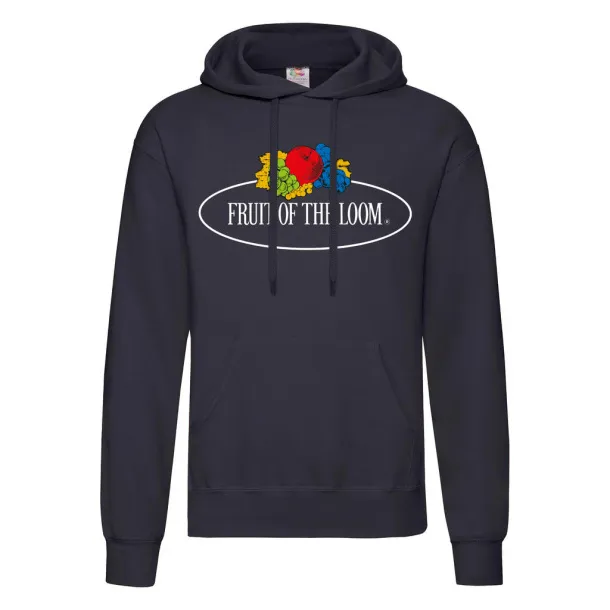  Vintage Hooded Sweat Classic Large Logo Print - Fruit of the Loom Vintage Collection Deep Navy