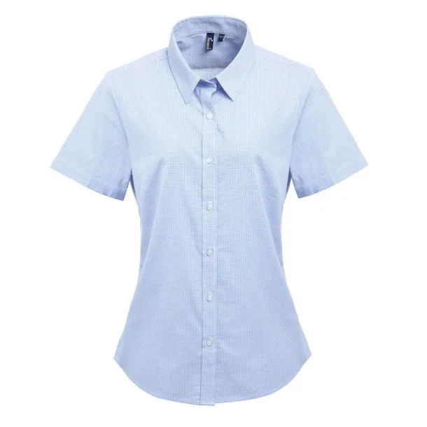  WOMEN'S SHORT SLEEVE GINGHAM MICROCHECK SHIRT - Premier Light Blue White