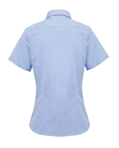  WOMEN'S SHORT SLEEVE GINGHAM MICROCHECK SHIRT - Premier Light Blue White