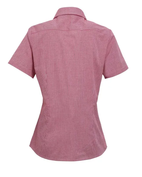  WOMEN'S SHORT SLEEVE GINGHAM MICROCHECK SHIRT - Premier Strawberry Red White