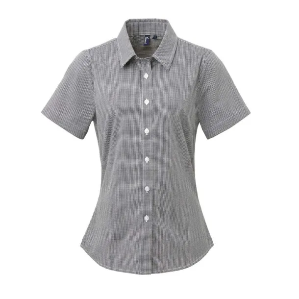  WOMEN'S SHORT SLEEVE GINGHAM MICROCHECK SHIRT - Premier Black White