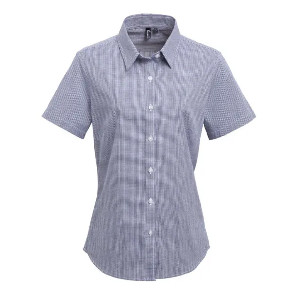  WOMEN'S SHORT SLEEVE GINGHAM MICROCHECK SHIRT - Premier Navy White