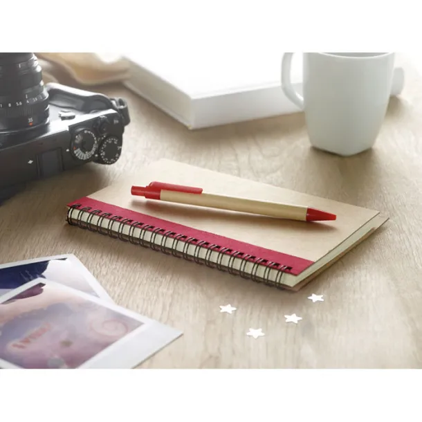 SONORA PLUS Recycled paper notebook + pen Red