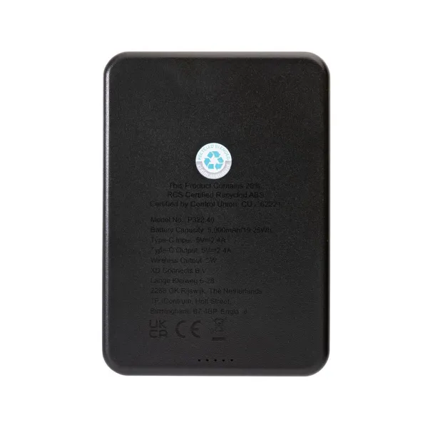  Magnetix magnetna prijenosna baterija od RCS reciklirane plastike, 5 000 mAh - XD Collection Crna