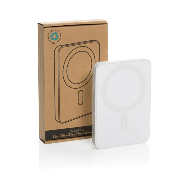  Magnetix magnetna prijenosna baterija od RCS reciklirane plastike, 5 000 mAh - XD Collection Bijela