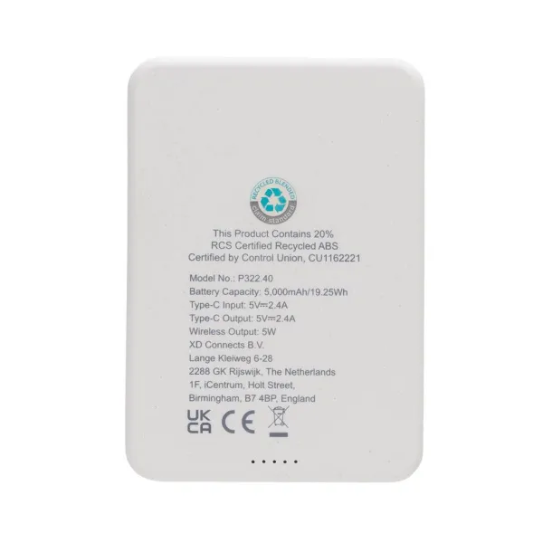  Magnetix magnetna prijenosna baterija od RCS reciklirane plastike, 5 000 mAh - XD Collection Bijela