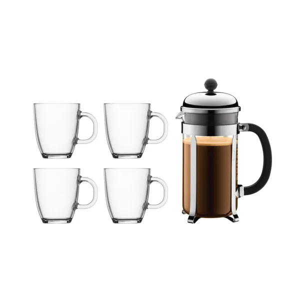 CHAMBORD SET Plastic press coffee maker and cups