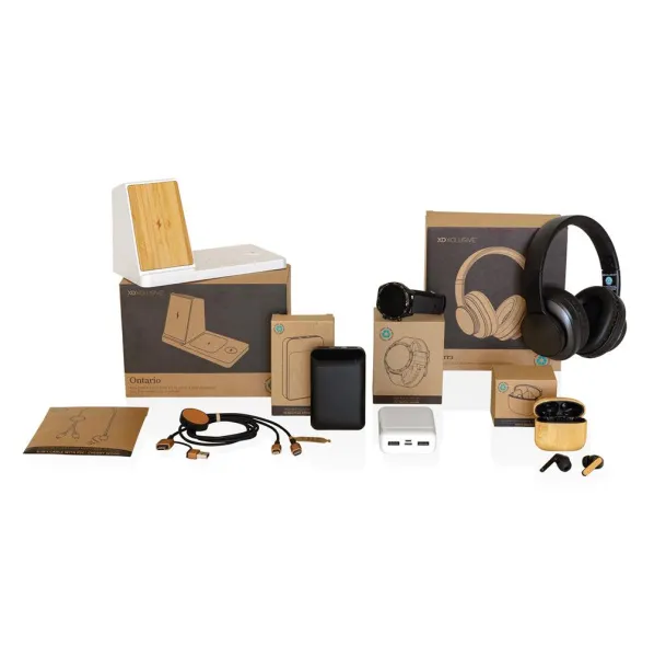  RCS recycled plastic & bamboo TWS earbuds - XD Collection Brown 