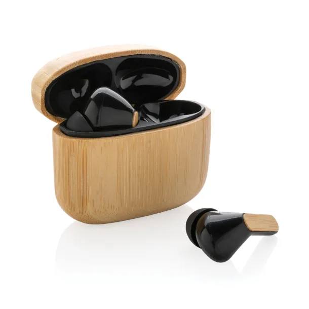  RCS recycled plastic & bamboo TWS earbuds - XD Collection Brown 