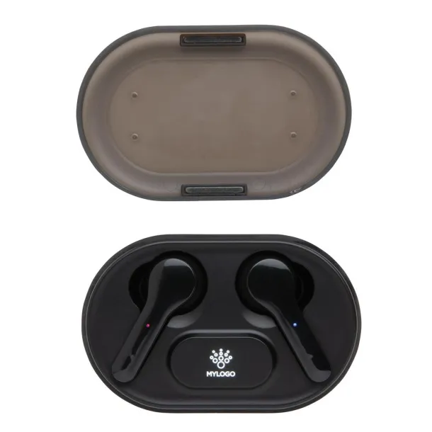  Light up logo TWS earbuds in charging case - XD Collection Black 