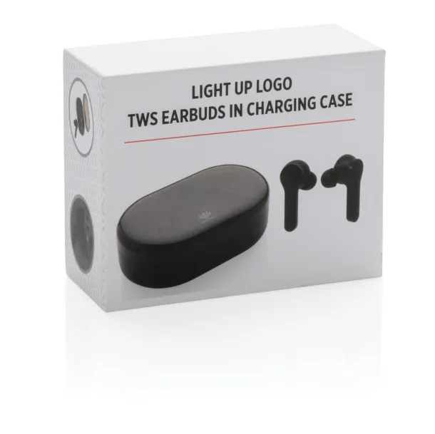  Light up logo TWS earbuds in charging case - XD Collection Black 