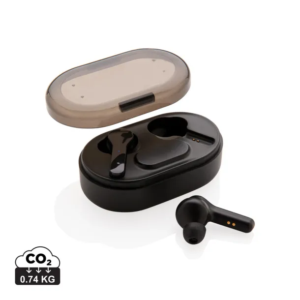  Light up logo TWS earbuds in charging case - XD Collection Black 