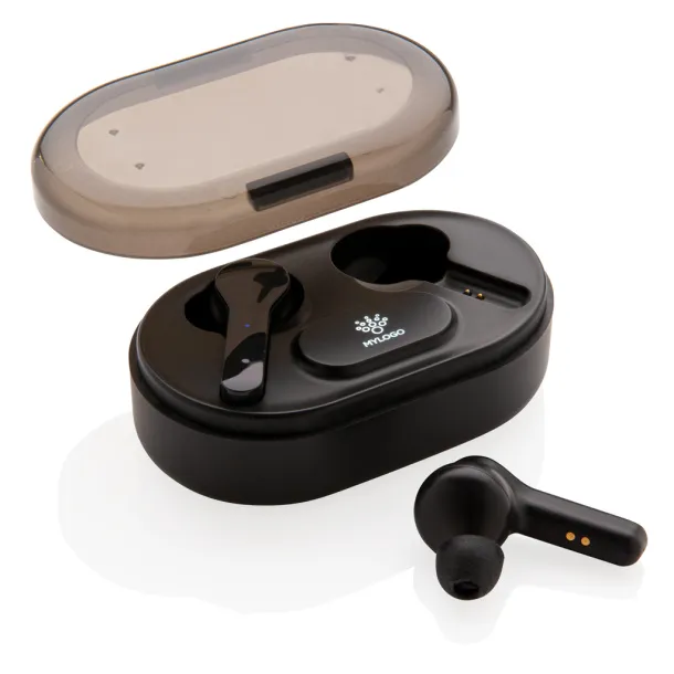  Light up logo TWS earbuds in charging case - XD Collection Black 