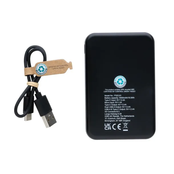  Prijenosna baterija od RCS reciklirane plastike, 5 000 mAh - XD Collection Crna