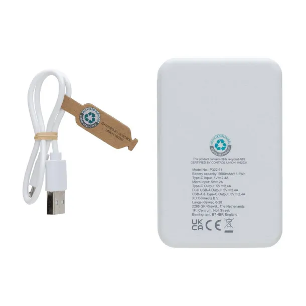  Prijenosna baterija od RCS reciklirane plastike, 5 000 mAh - XD Collection Bijela