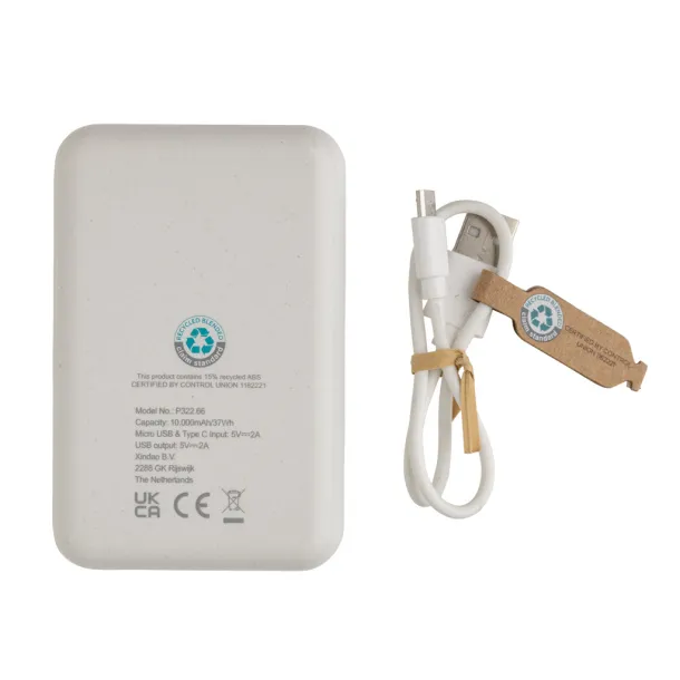  RCS standard recycled plastic 10.000 mAh powerbank - XD Collection White 