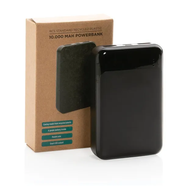  RCS standard recycled plastic 10.000 mAh powerbank - XD Collection Black 