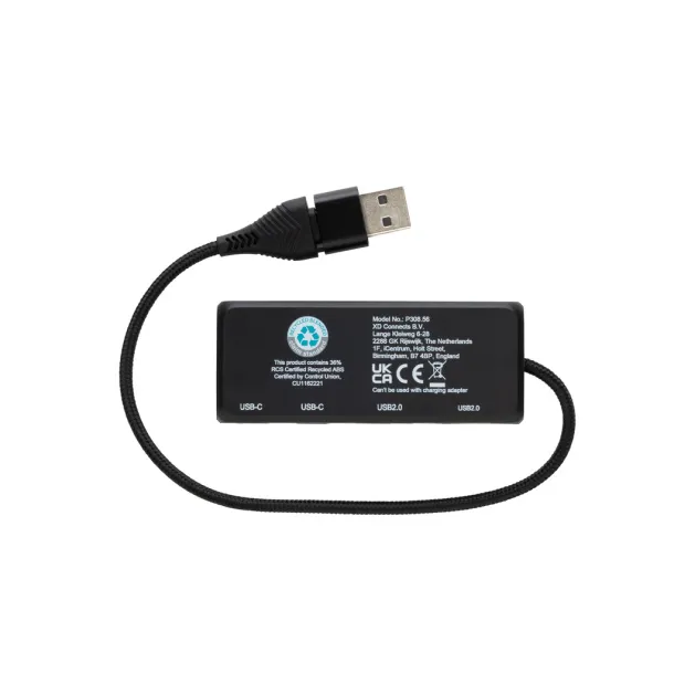 Link USB hub s dva ulaza od RCS reciklirane plastike i bambusa - XD Collection Crna 