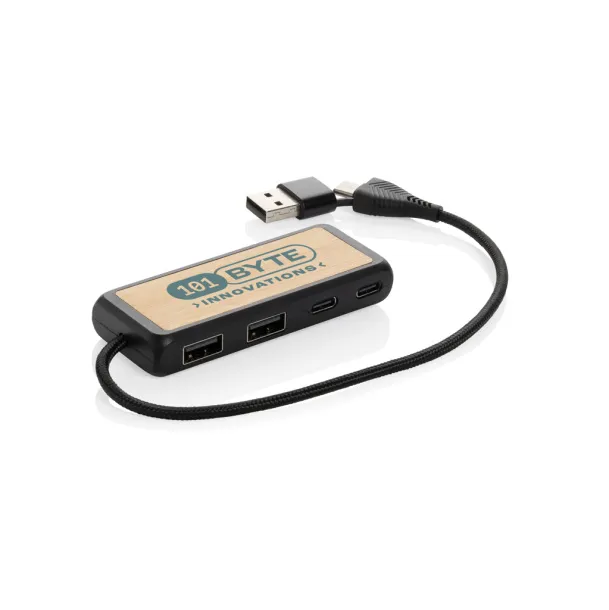 Link USB hub s dva ulaza od RCS reciklirane plastike i bambusa - XD Collection Crna 