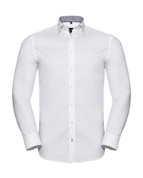 Tailored Contrast Herringbone Shirt LS - Russell Collection Bijela Vino