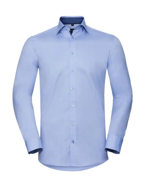  Tailored Contrast Herringbone Shirt LS - Russell Collection Svijelo plava Mid Blue