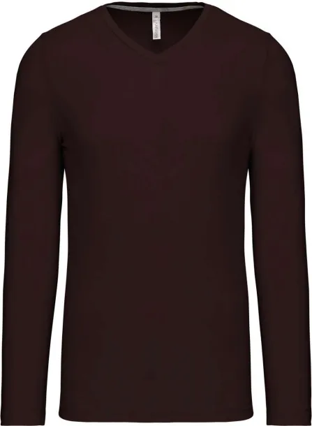  MEN'S LONG-SLEEVED V-NECK T-SHIRT - Kariban Chocolate