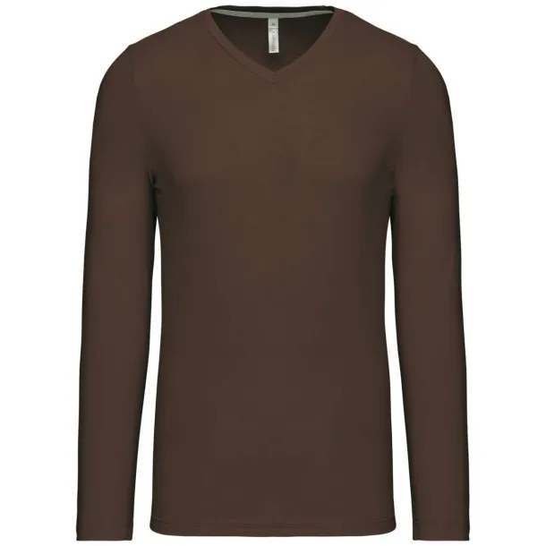  MEN'S LONG-SLEEVED V-NECK T-SHIRT - Kariban Chocolate