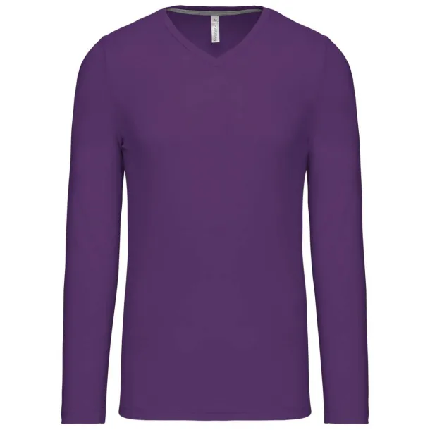  MEN'S LONG-SLEEVED V-NECK T-SHIRT - Kariban Ljubičasta