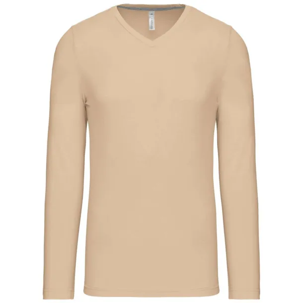  MEN'S LONG-SLEEVED V-NECK T-SHIRT - Kariban Pjesak smeđa