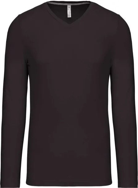  MEN'S LONG-SLEEVED V-NECK T-SHIRT - Kariban Tamno siva