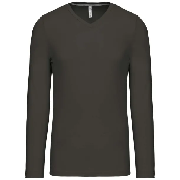  MEN'S LONG-SLEEVED V-NECK T-SHIRT - Kariban Tamno siva