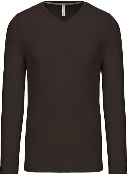  MEN'S LONG-SLEEVED V-NECK T-SHIRT - Kariban Tamno Kahki