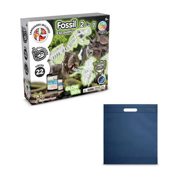 2 in 1 Fossil Excavation Kit IV Educational game supplied with a non-woven gift bag (80 g/m²) Blue