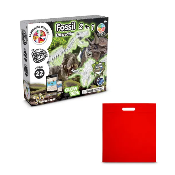 2 in 1 Fossil Excavation Kit IV Educational game supplied with a non-woven gift bag (80 g/m²) Red