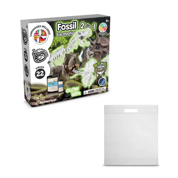 2 in 1 Fossil Excavation Kit IV Educational game supplied with a non-woven gift bag (80 g/m²) White