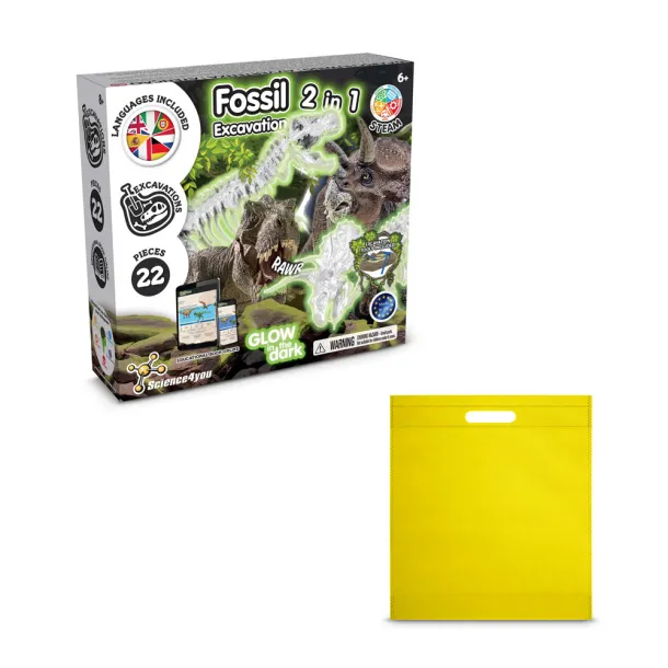 2 in 1 Fossil Excavation Kit IV Educational game supplied with a non-woven gift bag (80 g/m²) Yellow