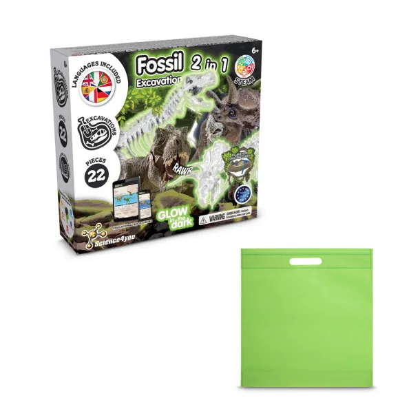 2 in 1 Fossil Excavation Kit IV Educational game supplied with a non-woven gift bag (80 g/m²) Light green