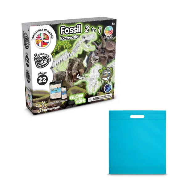 2 in 1 Fossil Excavation Kit IV Educational game supplied with a non-woven gift bag (80 g/m²) Light blue