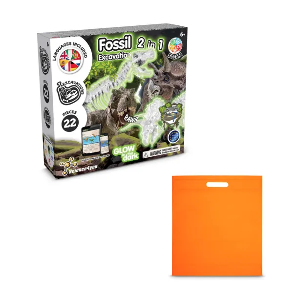 2 in 1 Fossil Excavation Kit IV Educational game supplied with a non-woven gift bag (80 g/m²) Orange