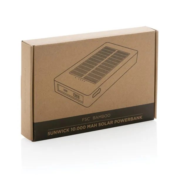  Sunwick solarna prijenosna baterija od bambusa, 10 000 mAh - XD Collection Smeđa