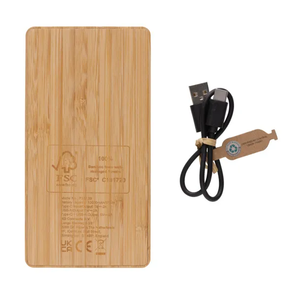 Sunwick solarna prijenosna baterija od bambusa, 10 000 mAh - XD Collection Smeđa